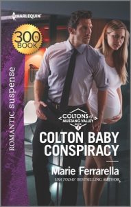 Cover image for Colton Baby Conspiracy by Marie Ferrarella, featuring a man and a woman in an office. The man is in a tie. The woman is visibly pregnant. Both look concerned.