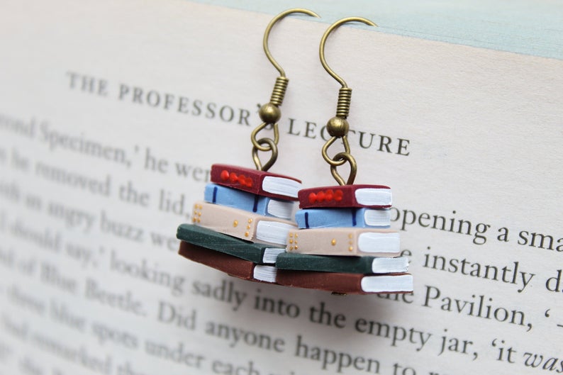 Stack of Books Earrings, Library Colours