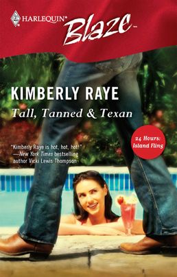 Book cover image for Tall, Tanned & Texan by Kimberly Raye featuring a woman in a pool looking up at a man's legs as they walk by
