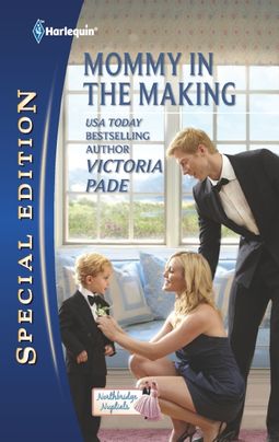 cover image for Mommy in the Making by Victoria Pade featuring a couple in formal wear helping a child tie his bowtie