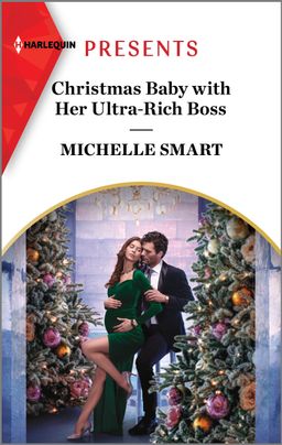Cover image for Christmas Baby With Her Ultra-Rich Boss, featuring a man and a woman embracing in a doorway. They are surrounded by Christmas garlands.