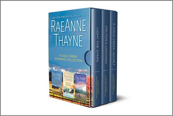 Cover image for A Cold Creek Romance Collection by RaeAnne Thayne, featuring a collection of three blue books in a blue box. The words RaeAnne Thayne are on the front of the box in large white letters.