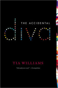 Cover image for The Accidental Diva Tia Williams, featuring an entirely black cover, with the title text displayed in multicolored dots.
